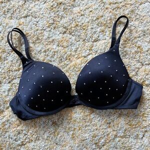 Black Rhinestone Push Up Bra